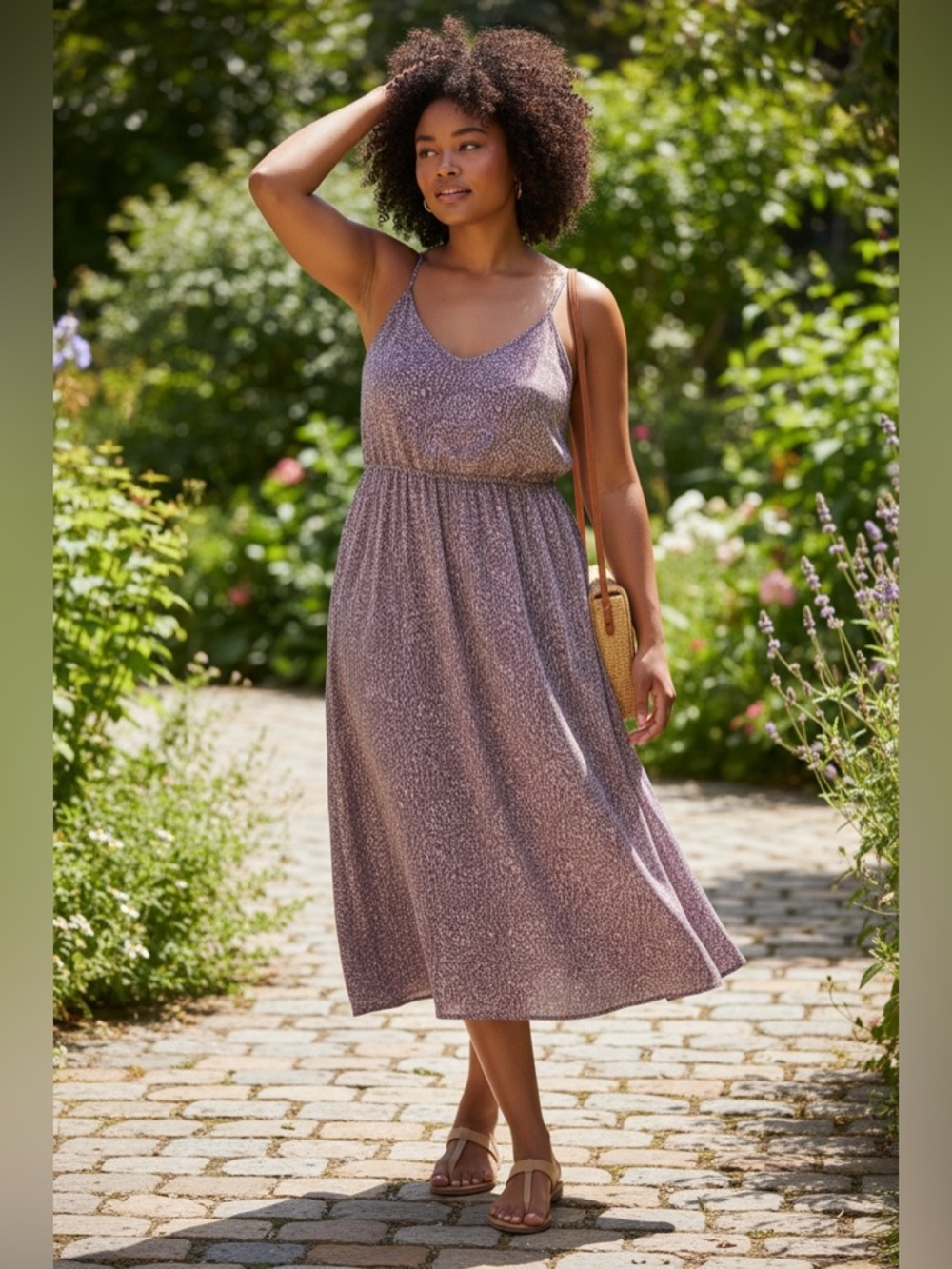 Universal Thread Lavender Print Midi Dress with Thin Straps